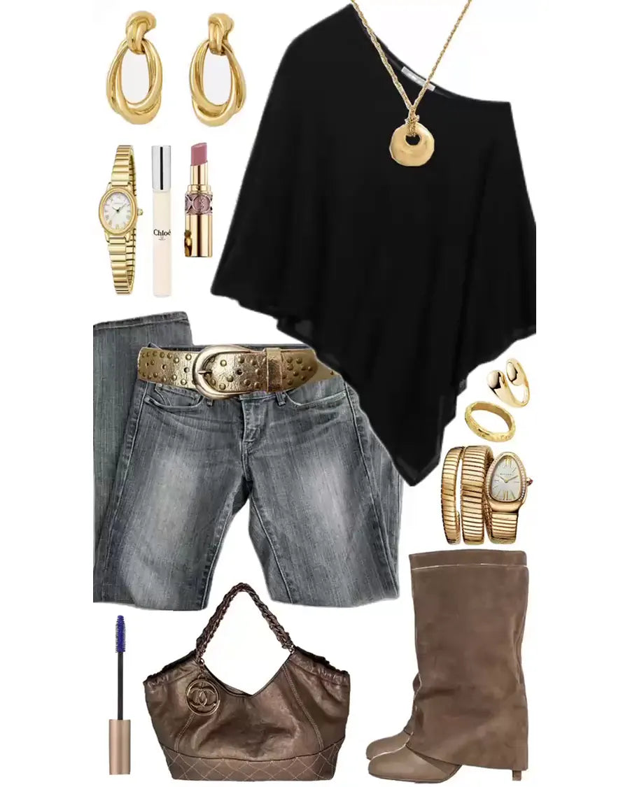 Darren Black Poncho Boot Collage outfit collage reference 08