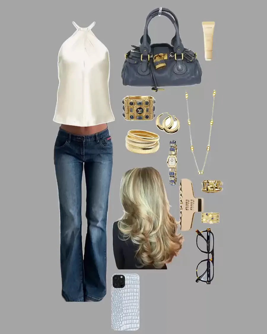 Darren Ivory Halter Denim Collage outfit collage reference 09