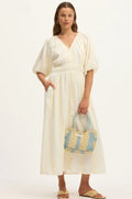 Bella Waffle Maxi Dress in Ecru and White FTC maternity reference 20