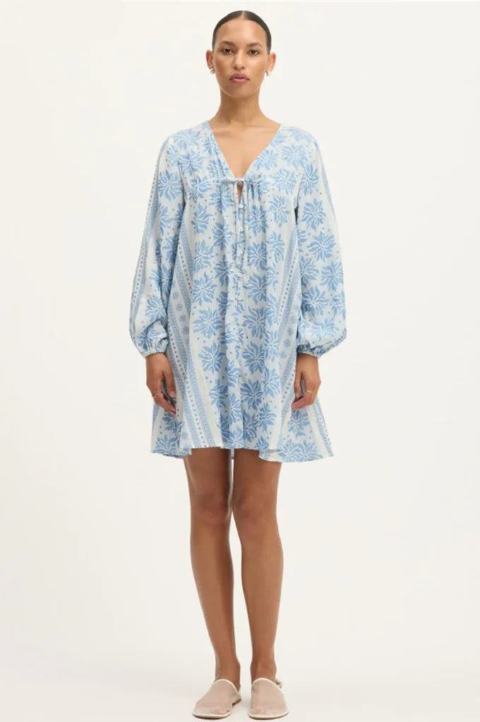 Deborah Waffle Mini Dress in Bright White and Blue FTC maternity reference 33