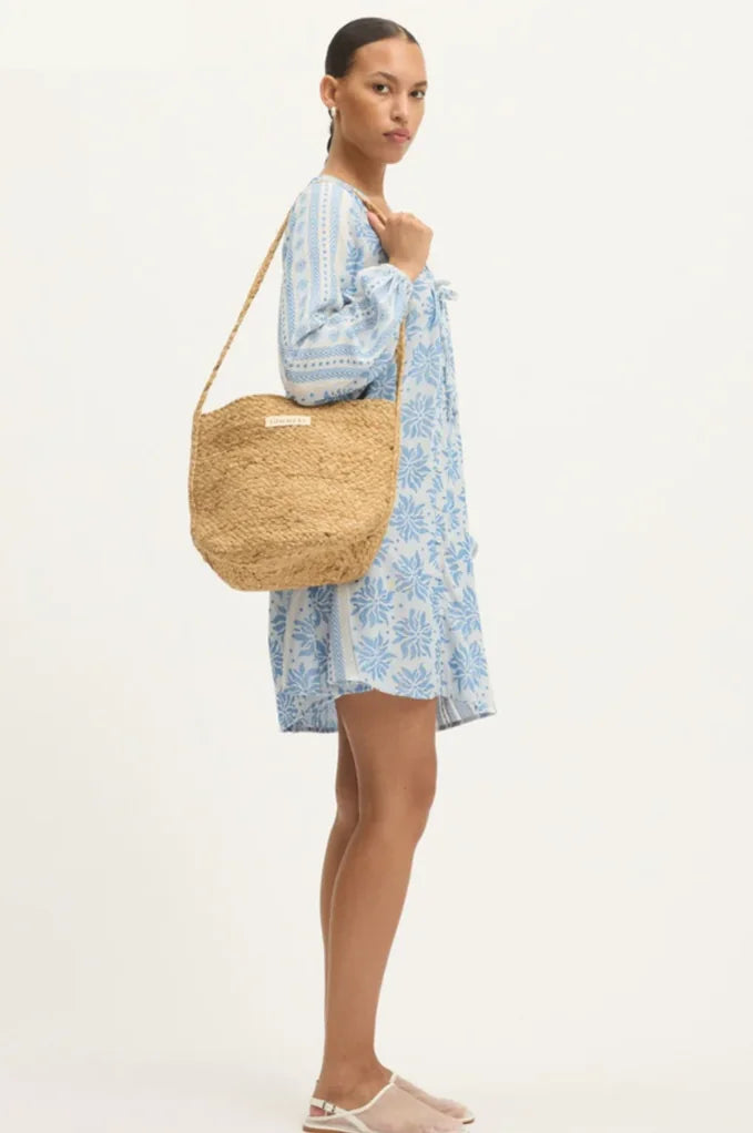 Deborah Waffle Mini Dress in Bright White and Blue FTC maternity reference 34