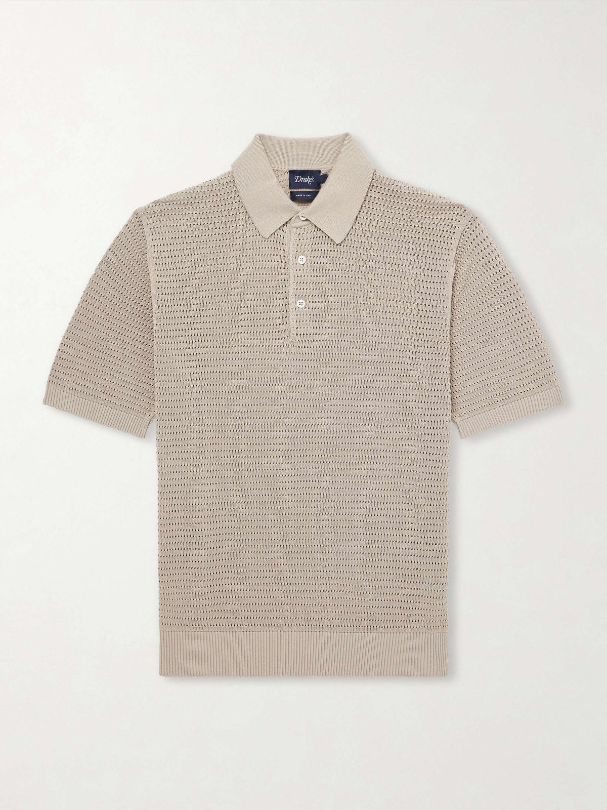 DRAKE'S Mesh-Knit Cotton Polo Shirt — individual garment front view