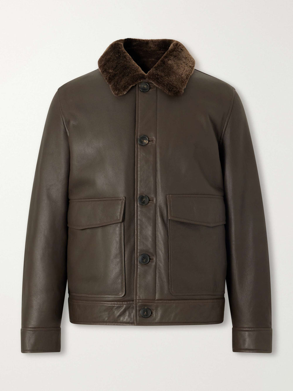 YVES SALOMON Shearling-Lined Leather Jacket — individual garment front view