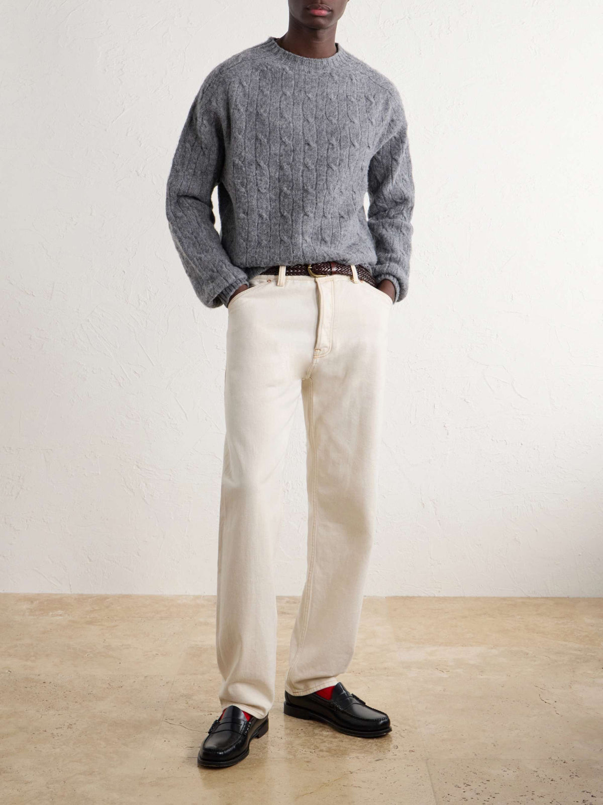 BARBOUR Cable-Knit Wool Sweater — full-length model look